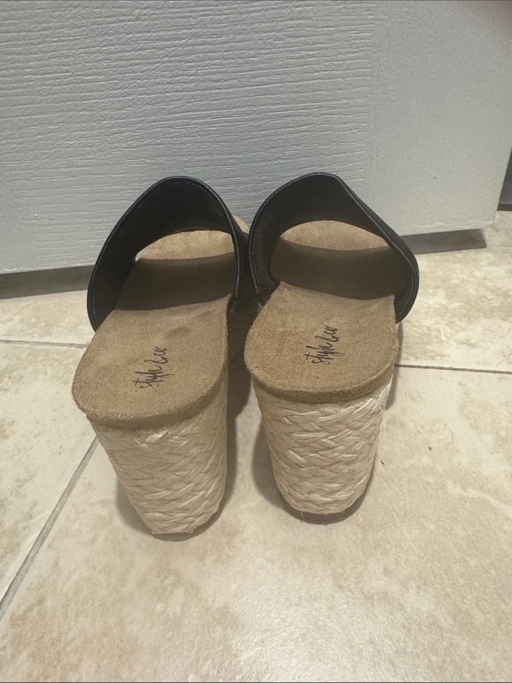 Style & Co. Black Espadrille Slide Wedges